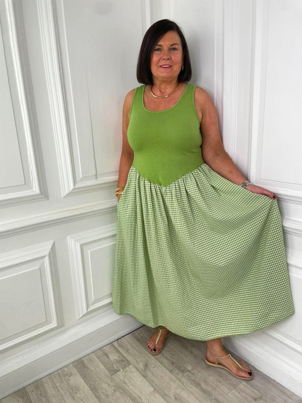 Gingham Skirt Dress - Kiwi