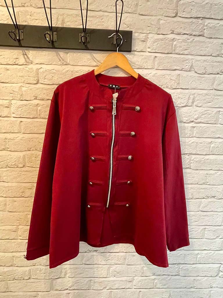 Military Cotton Blend Jacket - Merlot