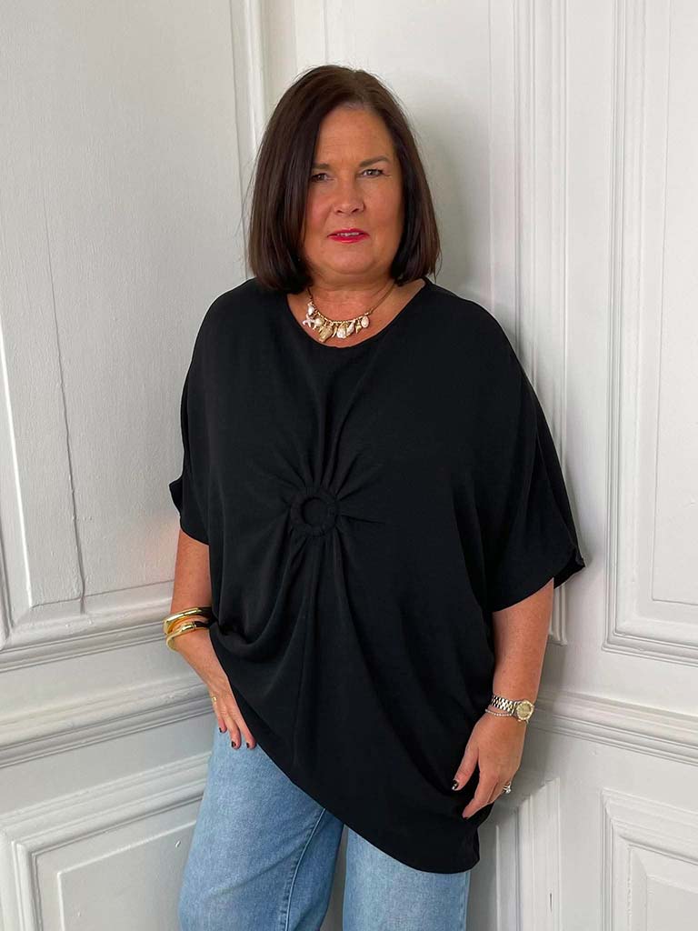Circle Ruched Centre Tunic - Black