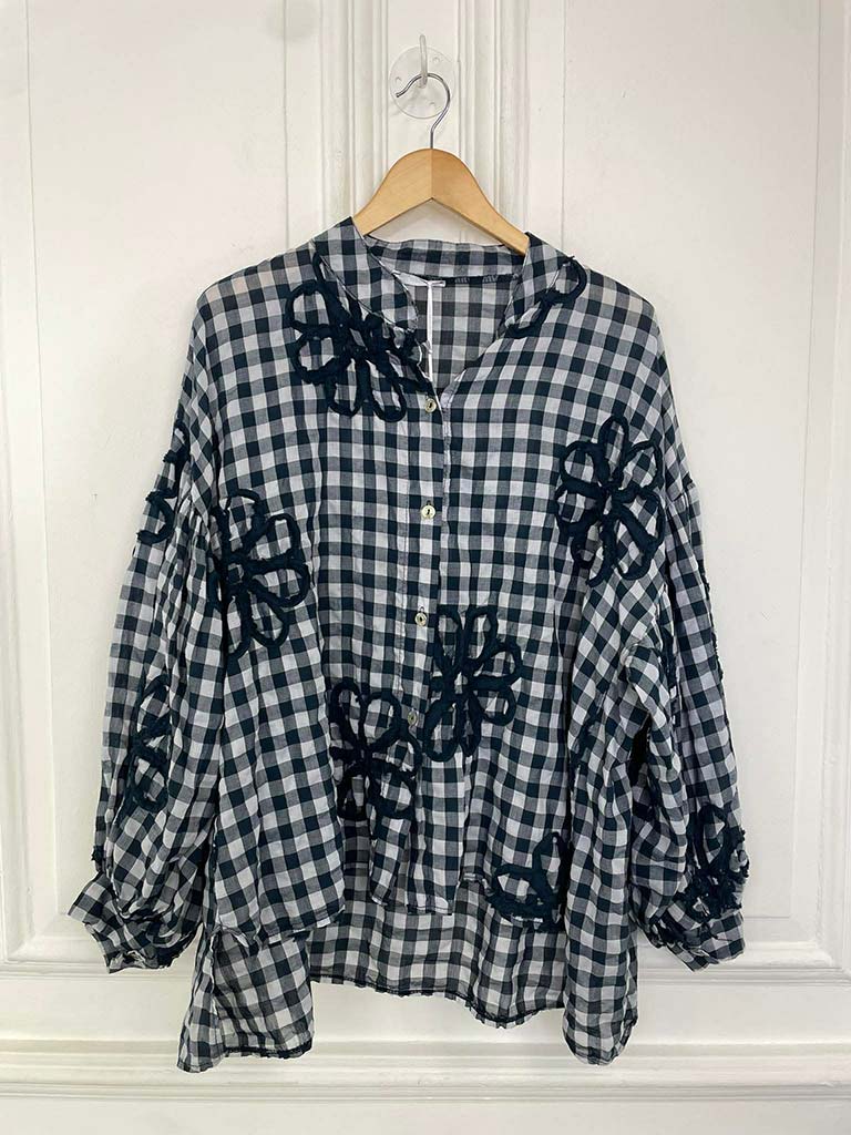 Gingham Floral Shirt - Navy