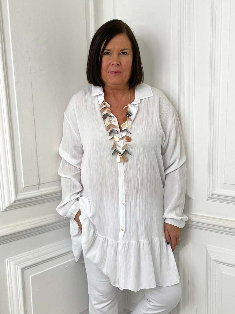 Drop Peplum Shirt Dress - White