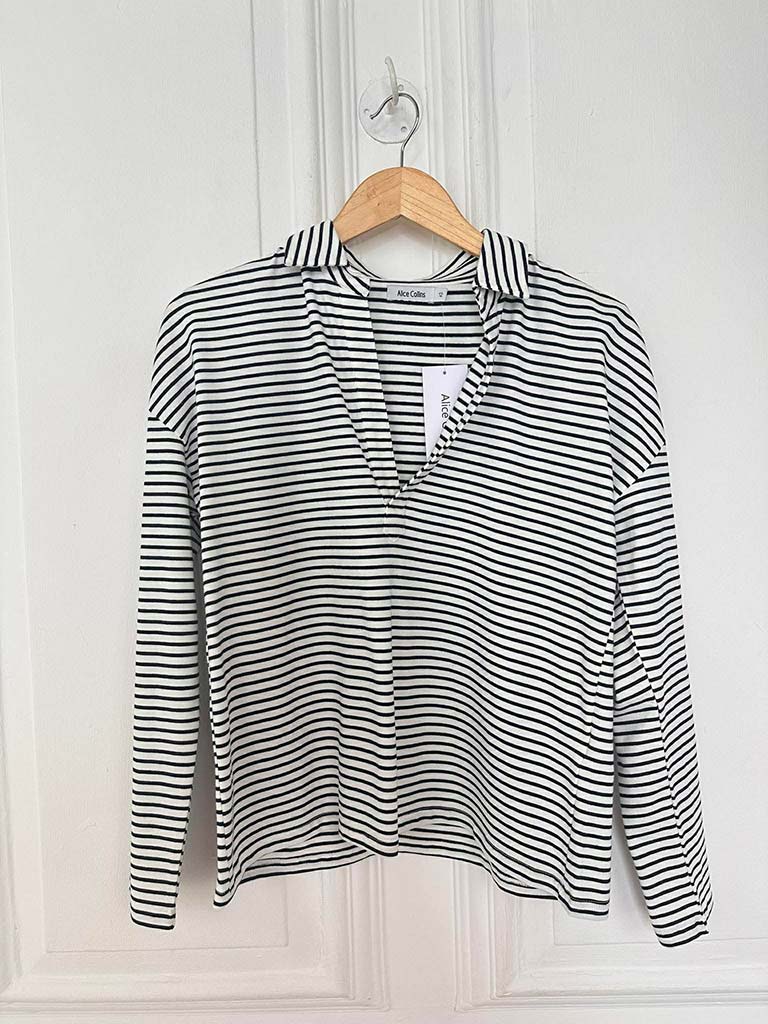 Stripe Collared Top - White & Navy