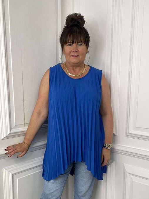 Pleat Dip Back Top - Cobalt