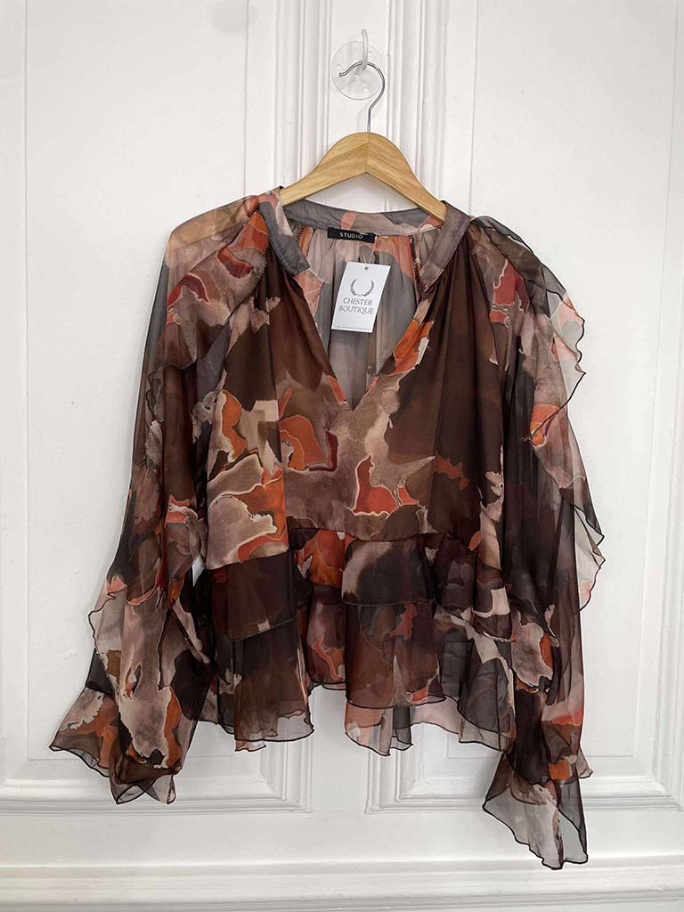 Vintage Floral Smock Top - Chocolate