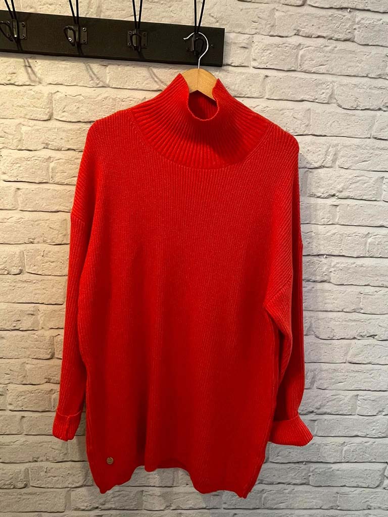 Malissa J High Neck Ribbed Knit - Blood Orange