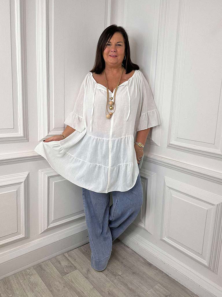 Flute Sleeve Tiered Tunic - White