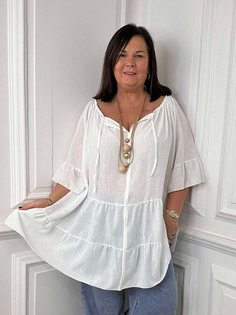 Flute Sleeve Tiered Tunic - White