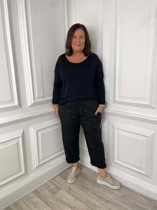 Cotton Cocoon Trousers - Black