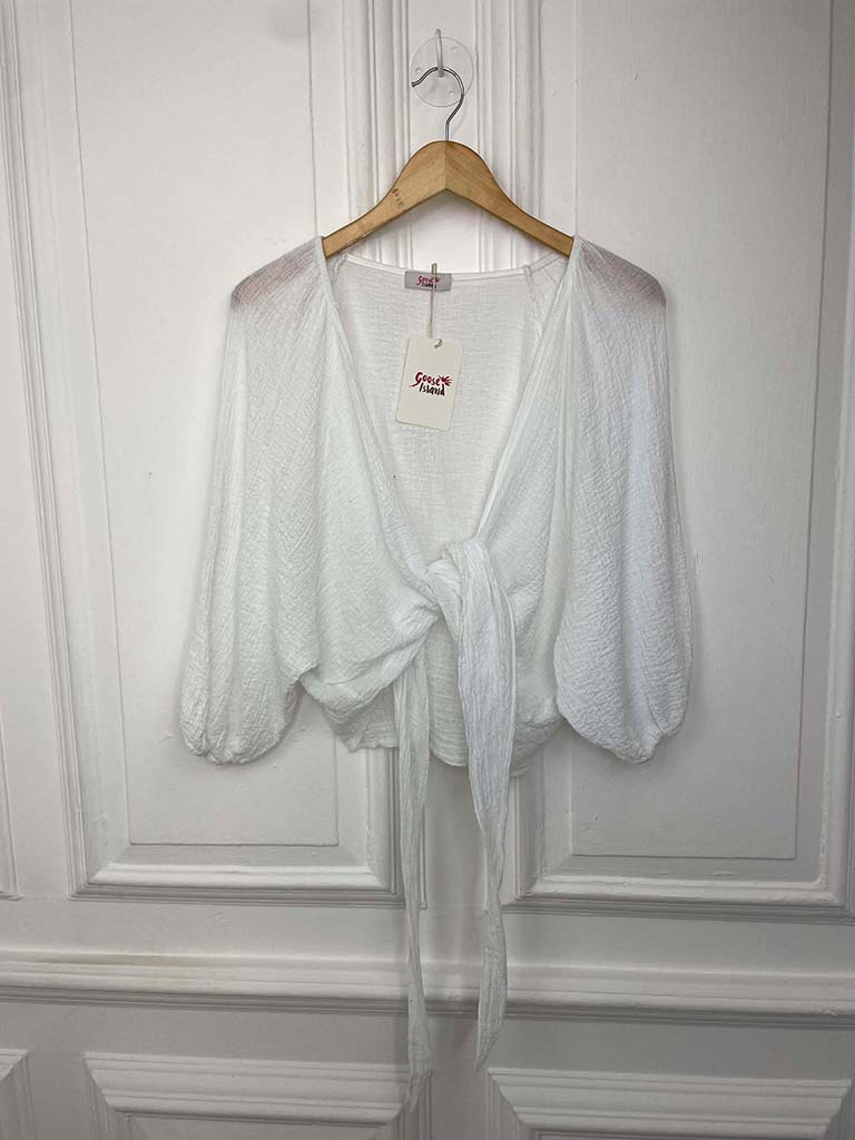Waffle Tie Shrug - White