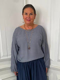 Gingham Tie Side Top - Navy