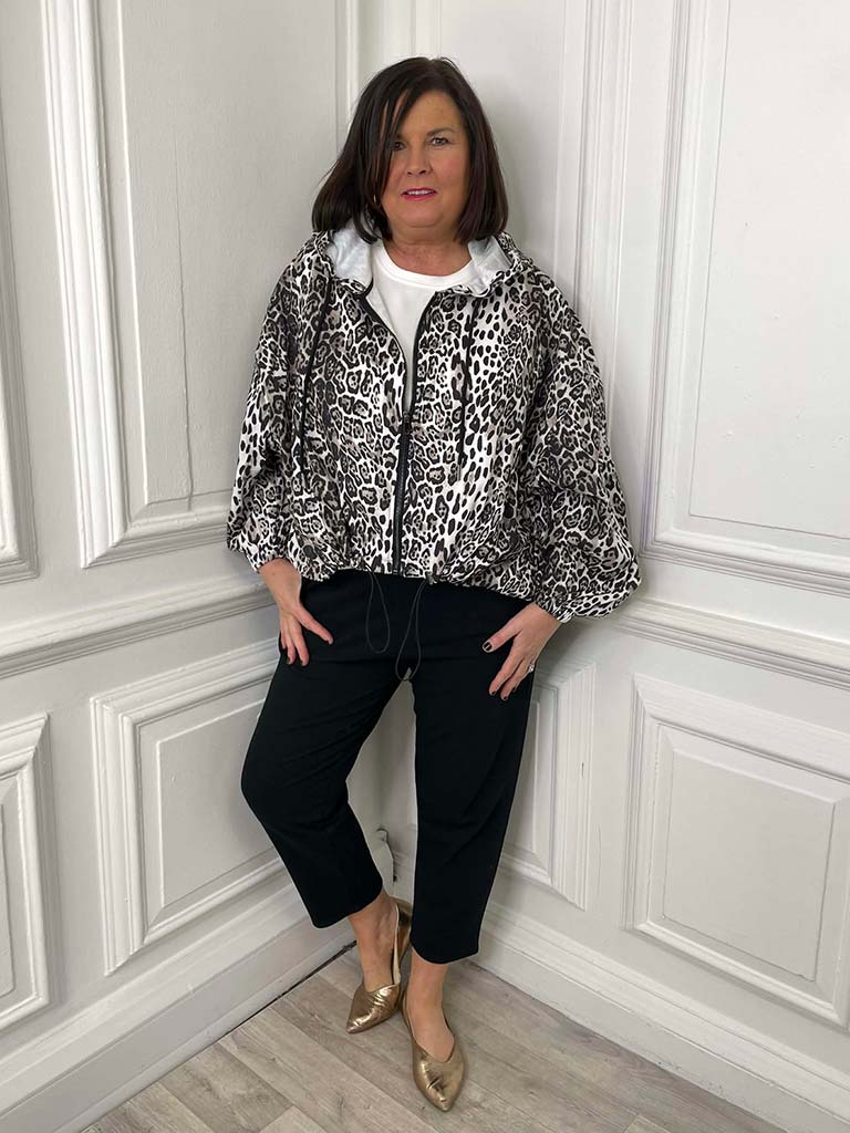 Malissa J Hooded Zip Leopard Jacket