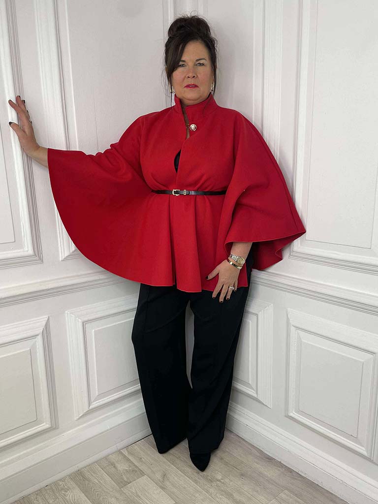 Belted Cape - Cherry