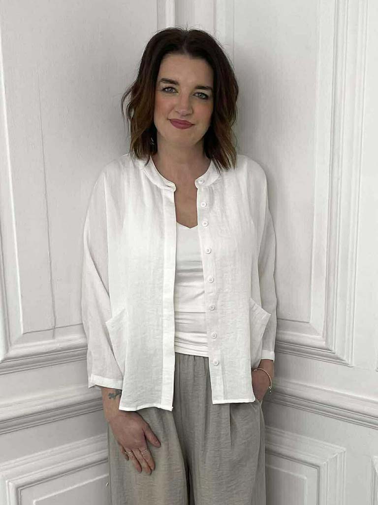 Grandad Collar Lightweight Shacket - Soft White