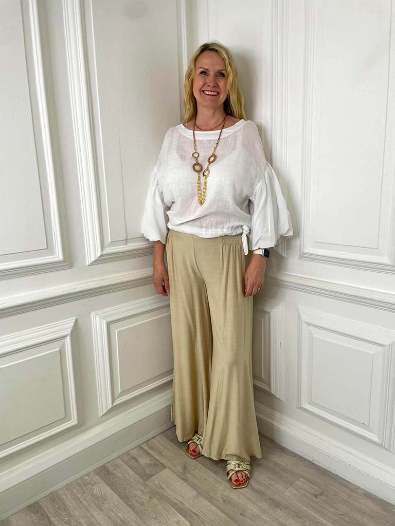 Linen Puff Sleeve Top - White