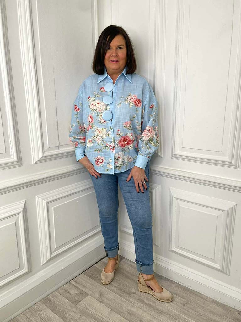 Vintage Floral Shirt - Summer Sky