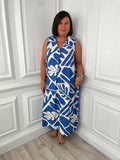 Palm Harmony Midi Dress - Blue
