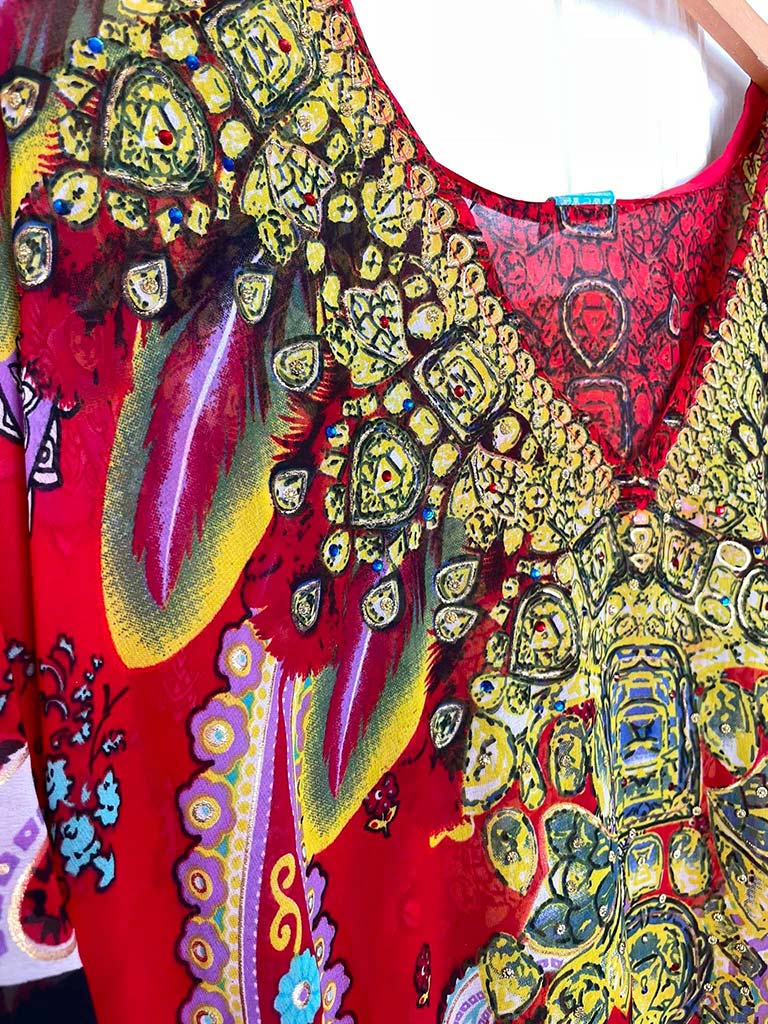 Ornate Kaftan Dress - Red