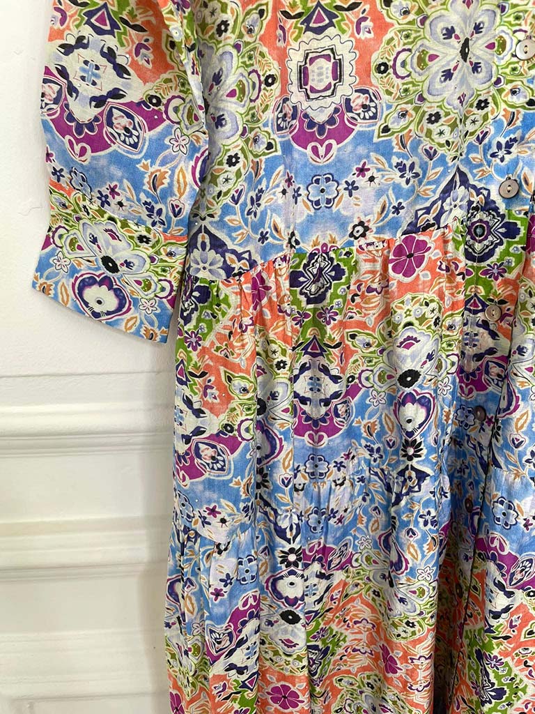 Malissa J Patchwork Tiered Dress - Blue