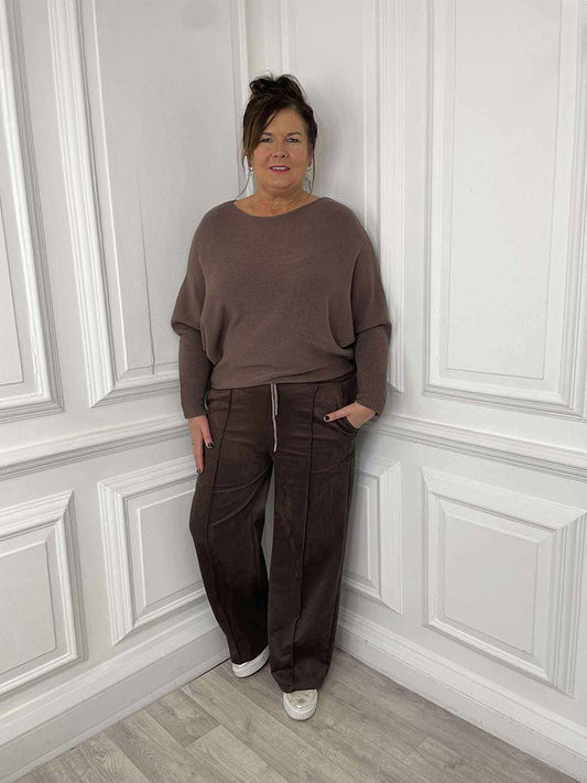 Suede Feel Joggers - Chocolate