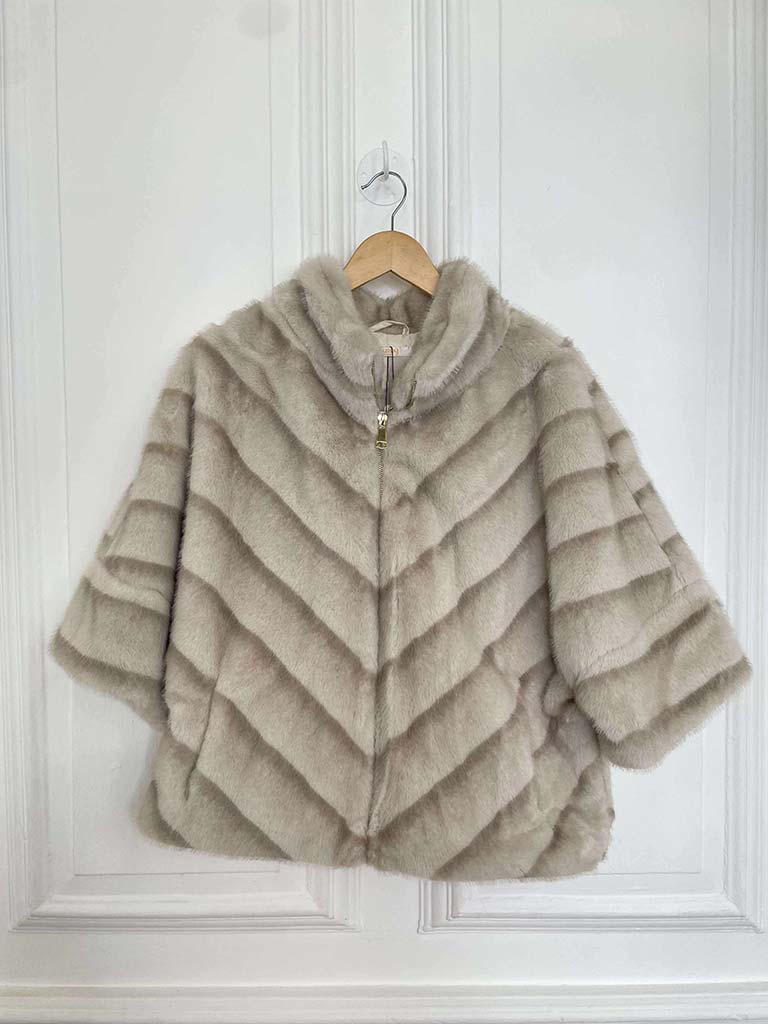 Malissa J Faux Fur 3/4 Sleeve Jacket - Stone