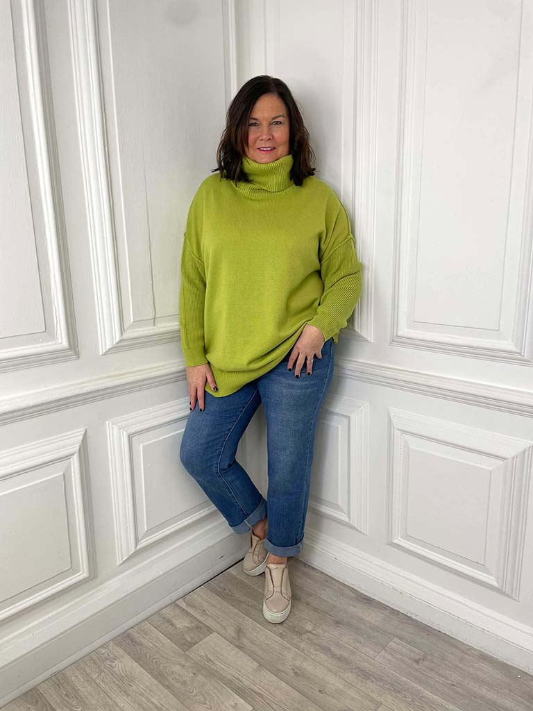 Malissa J Exposed Seam Polo Knit - Lime
