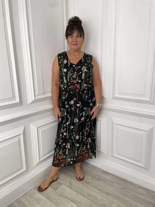 Wildflower Silk Mix Dress - Black
