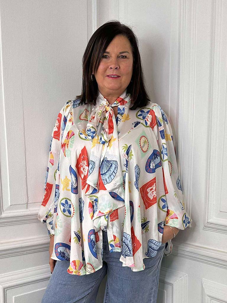 Tahiti Pussybow Blouse - Ocean