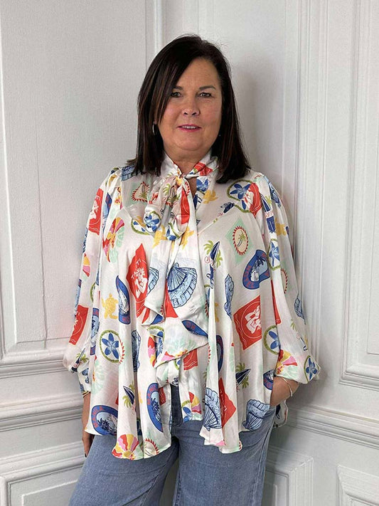 Tahiti Pussybow Blouse - Ocean