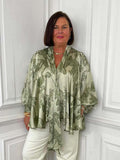 Palm Pussybow Blouse - Pistachio