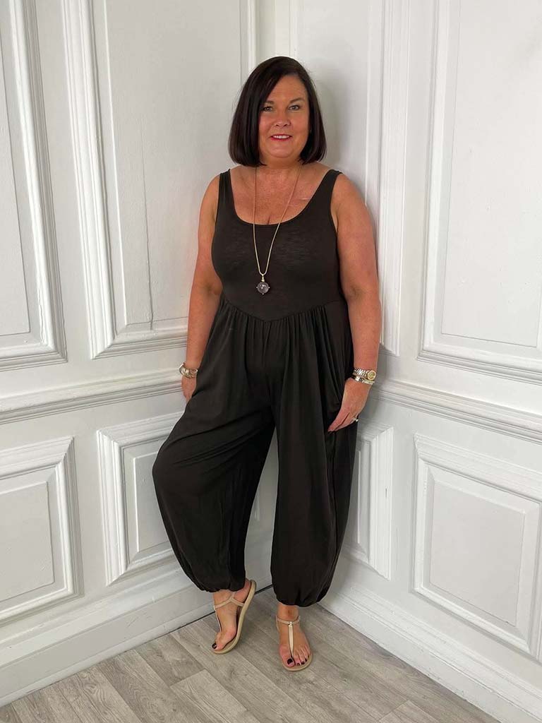 Jersey Balloon Jumpsuit - Chocolate