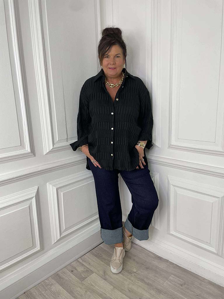 Textured Pleat Shirt - Black