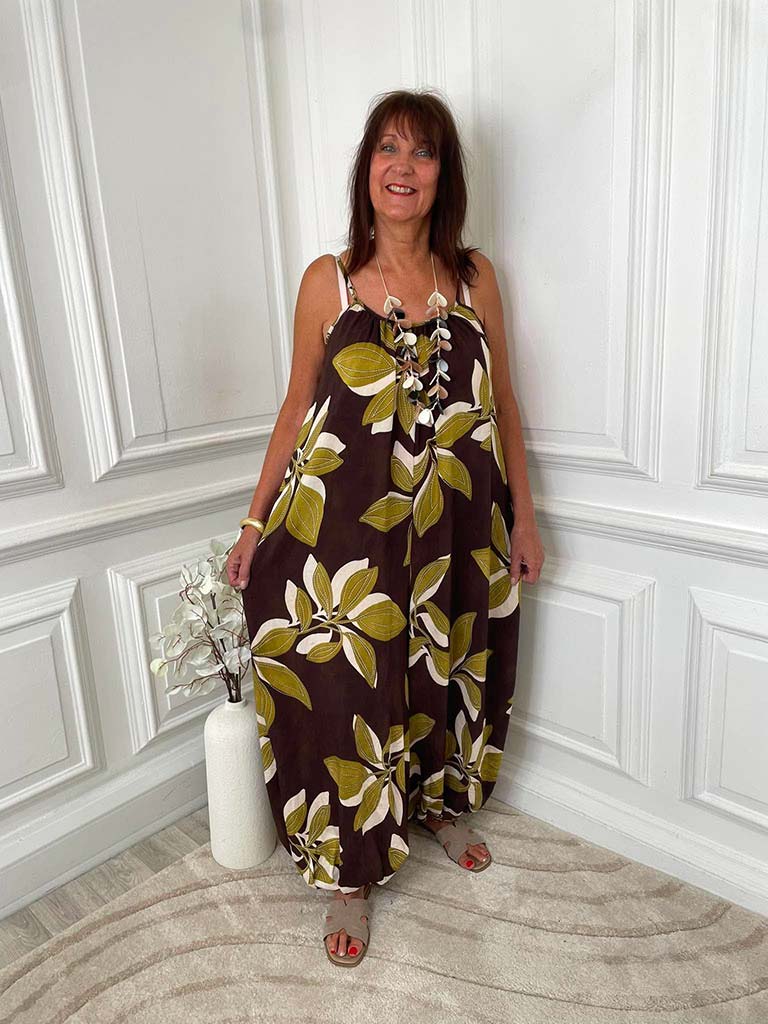 Botanical Escape Jumpsuit - Chocolate