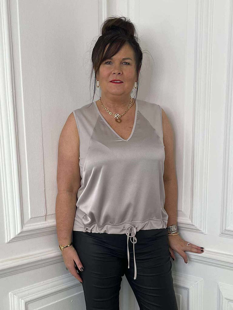 Malissa J Silk Feel Drawstring Vest - Stone