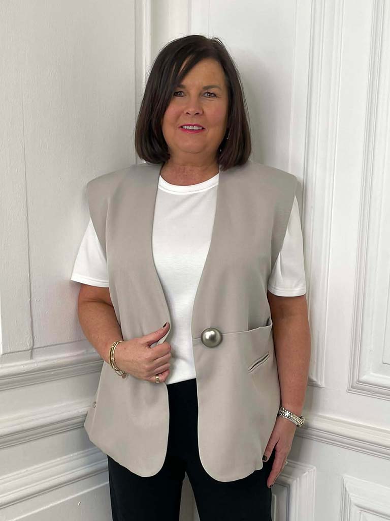 Malissa J Statement Button Luxe Waistcoat - Stone