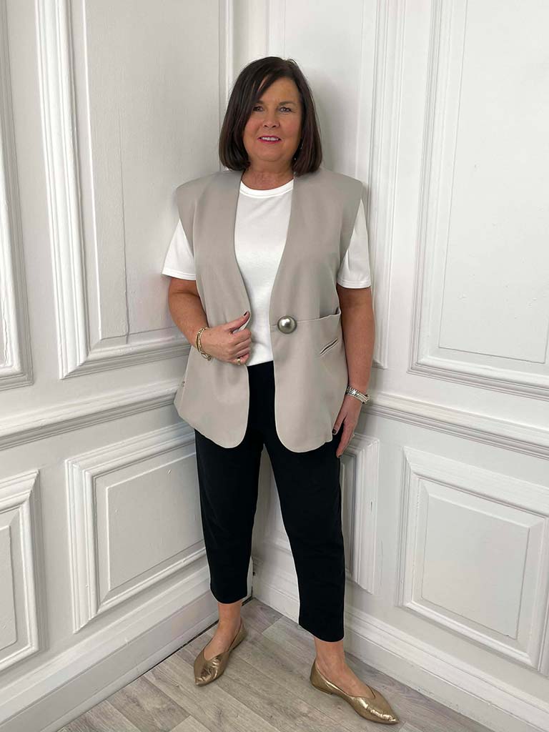 Malissa J Statement Button Luxe Waistcoat - Stone