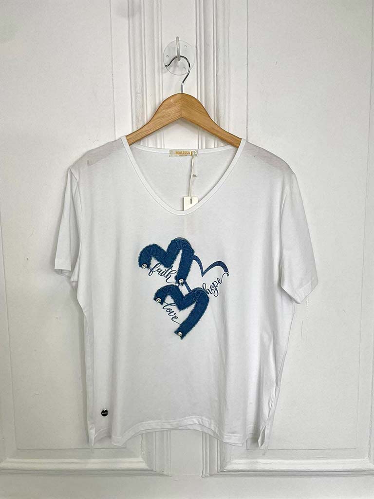 Malissa J Denim Heart Tee - White