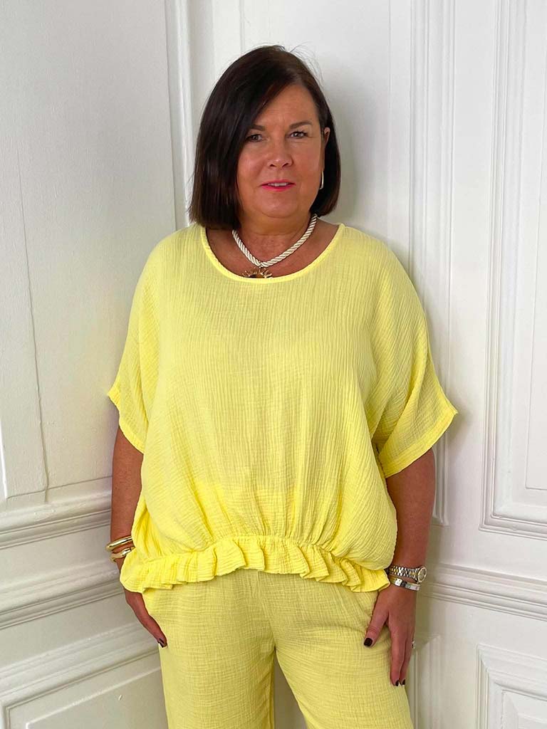 Cloud Cotton Gathered Top - Lemon