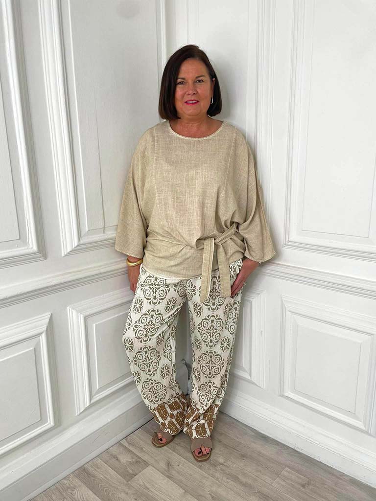 Tile Print Palazzos - Mocha