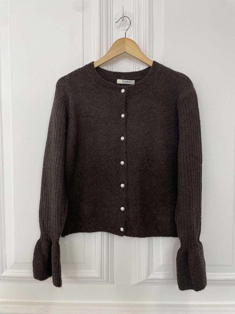 Ruffle Cuff Cardigan - Chocolate