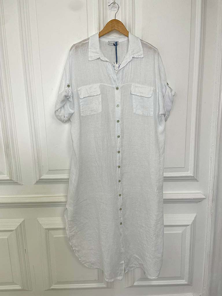 Linen Pocket Shirt Dress - White