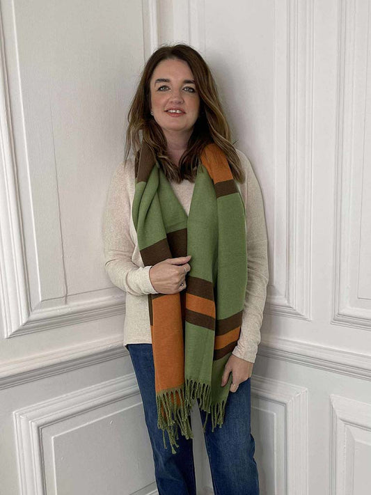 Stripe Cashmere Mix Scarf - Pistachio