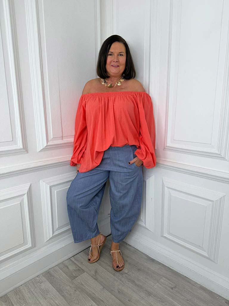 Bardot Cotton Top - Coral