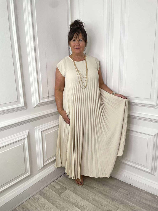 Pleat Maxi Dress - Stone