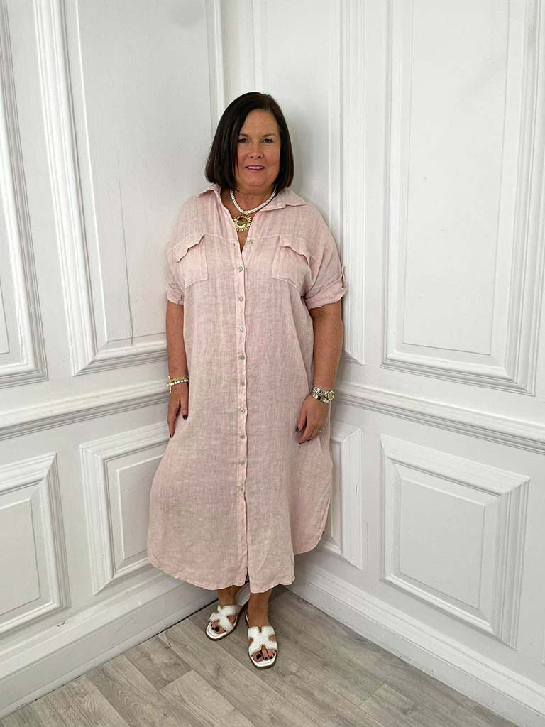 Linen Pocket Shirt Dress - Petal