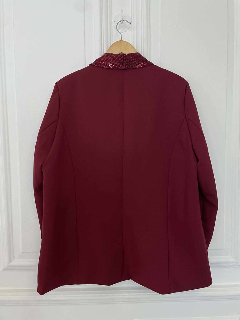 Sequin Lapel Blazer - Merlot