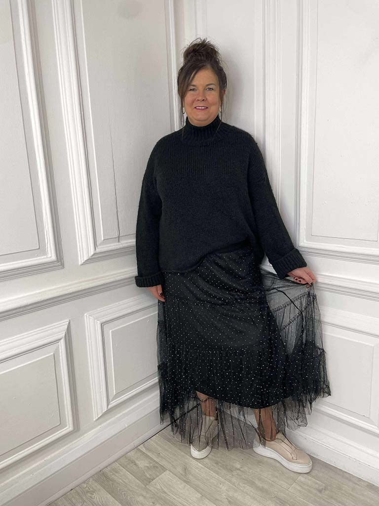 Studded Tulle Skirt - Black