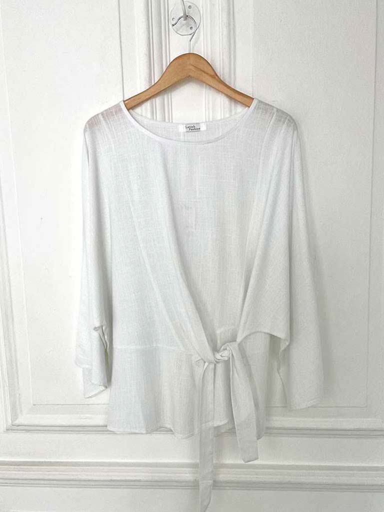 Cotton & Linen Tie Top - White