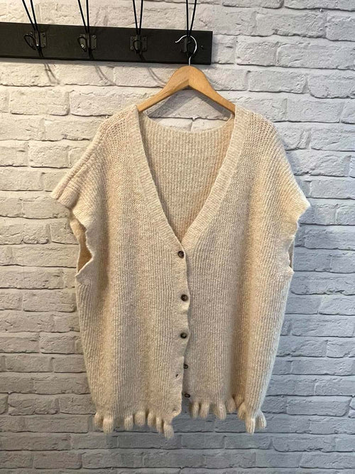 Frill Hem Cardigan - Ecru