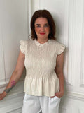 Shirred Frill Top - Stone