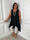 Linen Dip Back Tunic - Black
